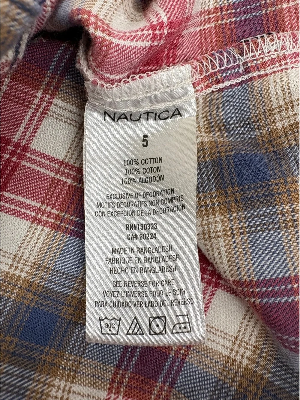 Nautica Boys' Size 5 Red, Blue, and Tan Plaid Long Sleeve Cotton Button-Up Shirt